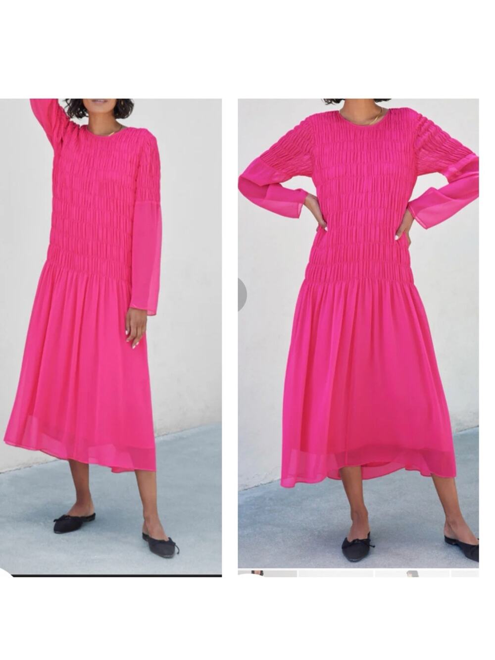 AYR The Something Special Silk Dress Pink Crinkle Flowy Smocked Ruched Sheer XS
